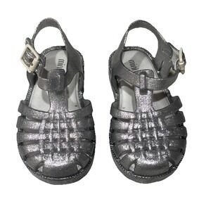 Mini Melissa Possession Gray Shinny Glitter Jelly Sandals Size 4 New
